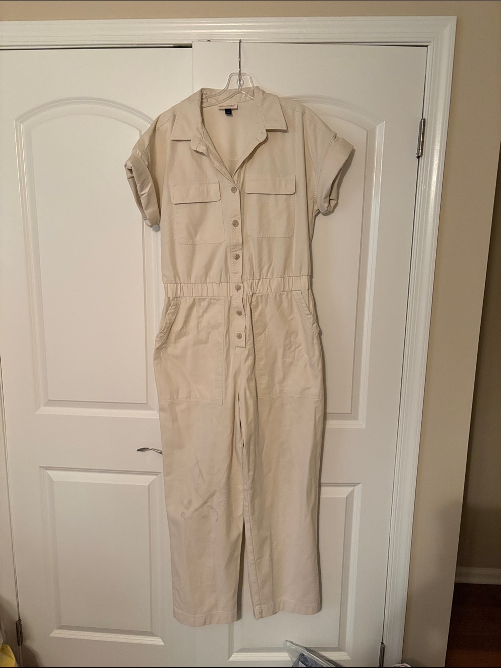 Universal Thread Light Beige Short-Sleeve Utility Jumpsuit